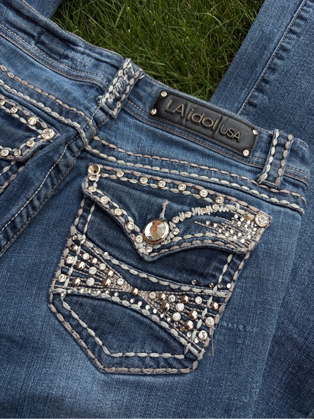 L.A. idol Women's Dark Blue Embellished Bootcut Jeans - Picture 3 of 11